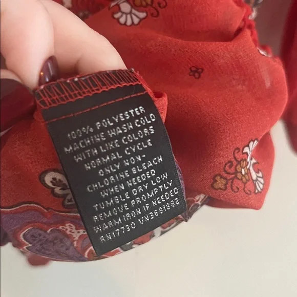 Mossimo Sheer Paisley Top‎ Chiffon Bohemian Autumn Artsy Flowy XL Peasant Rust - Picture 4 of 5